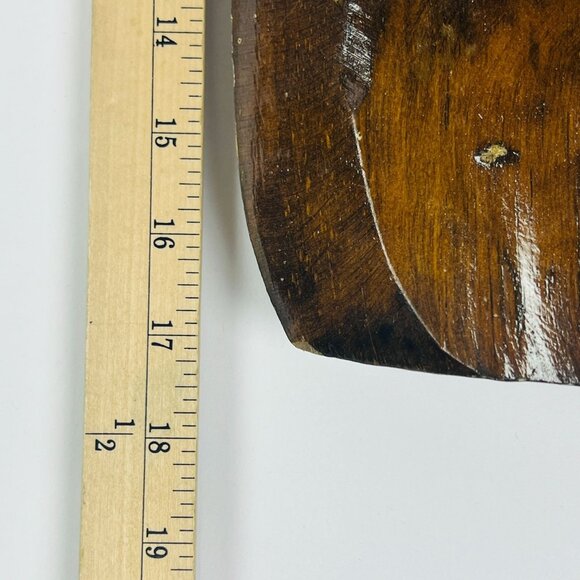 Hand Carved Vintage Wooden Hand Painted Tribal Art Deco Hanging Face 17" x 9" - Picture 8 of 8